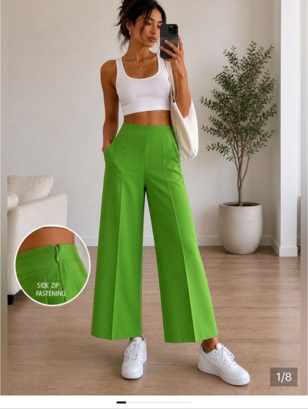 Zara Bright Green Wide Leg Pants Size